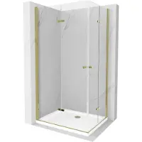 Mexen Lima Duo Cabine de douche pliante 80 x 70 cm, Transparent, Or + receveur de douche plat - 856-080-070-50-02-4010G