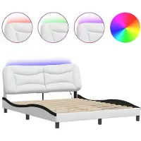 vidaXL Cadre de lit avec LED Blanc et noir 160x200 cm Similicuir