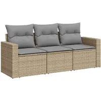 vidaXL Ensemble de salon de jardin 3 pièces avec coussins Beige Poly Rattan