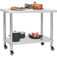 vidaXL Table de travail de cuisine avec roulettes 100x60x85 cm inox