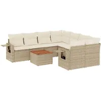 vidaXL Ensemble de salon de jardin 9 pièces avec coussins beige Poly rotin