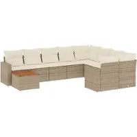 vidaXL Ensemble de salon de jardin 10 pièces avec coussins Beige Poly Rattan