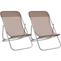 vidaXL Chaises de plage 2 pcs. Marron Textilène & Acier revêtu par poudre