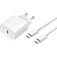 Cazy Chargeur Power Delivery USB-C 20W + Câble USB-C vers USB-C - 75cm - Blanc