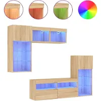 vidaXL Meuble-paroi 5 pièces avec éclairage LED Chêne Sonoma Matériau dérivé du bois