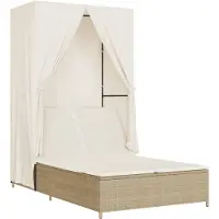 vidaXL Bain de soleil double avec toit et rideaux Beige Poly Rattan