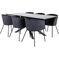 Ebuy24 PiazzaBLBL ensemble table, table noir et 6 Berit chaises Velours noir.