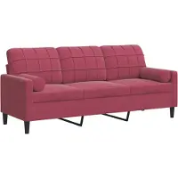 vidaXL Canapé 3 places avec coussins décoratifs rouge vin 180 cm velours