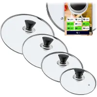 Kadax Couvercle de casserole "Taranto", set de couvercles résistants à la chaleur en verre avec poignée, trois tailles (20+24+26+28 cm)