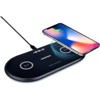 Grundig Qi Ladestation - Chargeur sans fil pour 2 appareils - 2 x 10W - Câble de charge USB inclus - Convient pour les appareils Apple et Android - Noir