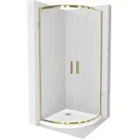 Mexen Rio paroi de douche semi-circulaire 80 x 80 cm, Transparent, Or + receveur de douche Flat, Blanc - 863-080-080-50-00-4110G