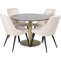 Ebuy24 EstelleØ106BLBR ensemble table, table noir, marbre et 4 Velvet Deluxe chaises Velours beige, noir.