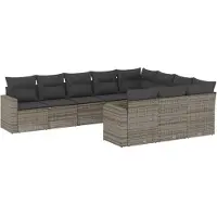 vidaXL Ensemble de salon de jardin 10 pièces avec coussins Gris Poly Rattan