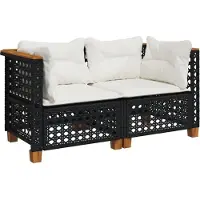 vidaXL Canapé d'angle de jardin avec coussins 2 pcs. noir poly rotin
