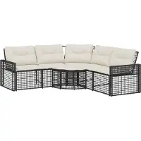 vidaXL Canapé de jardin en L avec coussins et repose-pieds Noir Poly rotin