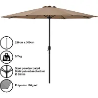Casa.pro Parasol Parasol de marché Parasol à manivelle Jardin Beige / 230x300cm / 5,7kg / Acier / Polyester 160g/m² []