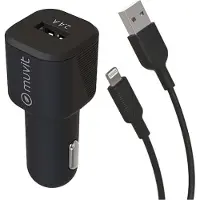 Muvit , chargeur de voiture 12W 2,4A avec câble Lightning vers USB de 1,2m, noir