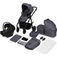 Lionelo Amber Plus - Poussette combinée 3 en 1 - Set sportif, siège, nacelle fixe, siège auto, sac, moustiquaire, habillage pluie - Grey Graphite