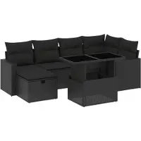 vidaXL Ensemble de salon de jardin 7 pièces avec coussins noir poly rotin