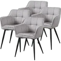 En.casa Chaise de salle à manger 'Birmingham' (lot de 4) avec accoudoirs rembourrée Pieds en acier Gris