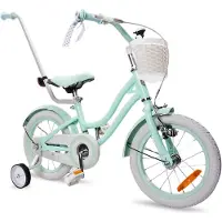 Sun baby Bicyclette pour fille 14 pouces 3-5 ans avec roues d'entrainement poussoir cloche panier Silver Moon Mint