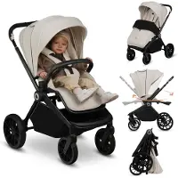 Lionelo Mika Plus Poussette universelle jusqu'à 22kg Haute manuvrabilité Capote XXL avec UPF50+ Beige