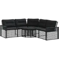 vidaXL Canapé de jardin en L avec coussins et repose-pieds Noir Poly rotin