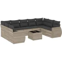 vidaXL Ensemble de 10 canapés de jardin avec coussins gris clair Poly rotin