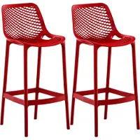 CLP Ensemble de 2 tabourets de bar "Air" en plastique, avec dossier, résistants aux intempéries et aux UV, capacité jusqu'à 160 kg | Couleur : rouge