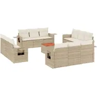 vidaXL Ensemble de 13 canapés de jardin avec coussins Beige Poly Rattan