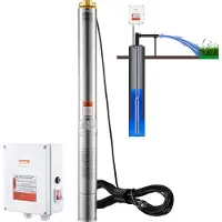 Vevor Pompe submersible pour puits profonds , 2200 W, 230 V, débit 9,8 m³/h, hauteur de refoulement 144 m, avec câble de 19,4 m et boîtier deexterne, pompes à eau en acier inoxydable , étanche IP68