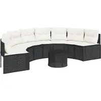 vidaXL Canapé de jardin avec table et coussins semi-circulaire noir Poly-Rattan