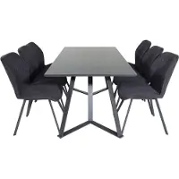 Ebuy24 MarinaBLBL ensemble table, table noir et 6 Gemma chaises noir.