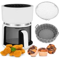 4Swiss Friteuse à air chaud ABB-G24 Pure Glass 3 L blanche avec tiroir en verre, 1 200 W, écran tactile, sans graisse, économe en énergie, lavable au lave-vaisselle