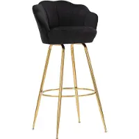 Mauro Ferretti Tabouret De Bar Vienna Glam Noir Et Or - Tabouret Haut En Velours Avec Pieds En Métal Doré En Forme De Pétales, Hauteur D'Assise 90 Cm