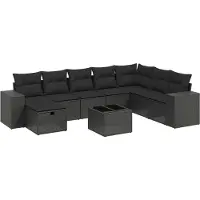 vidaXL Ensemble de salon de jardin 9 pièces avec coussins noir poly rotin
