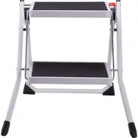 MSV Escabeau pliant Escabeau de ménage env. 49 x 49 x 45 cm, charge max. 150kg, 2 grandes marches en acier avec tapis antidérapant (noir)