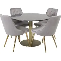Ebuy24 EstelleØ106BLBR ensemble table, table noir, marbre et 4 Velvet Deluxe chaises Velours grisclair, laitonReproduction.