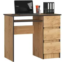 Akord Bureau A-6 90 cm Chêne Craft avec 3 tiroirs et étagère coulissante pour clavier