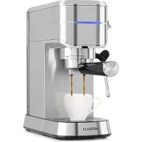 Klarstein Futura Espressomaschine, Siebträgermaschine mit 1450 Watt, 20 bar, Barista-Qualität, Zweifach Ausguss, Fließstopp, Siebträger Kaffeemaschine, Milchaufschäum-Funktion, silber