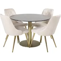 Ebuy24 EstelleØ106BLBR ensemble table, table noir, marbre et 4 Velvet Deluxe chaises Velours beige, laitonReproduction.