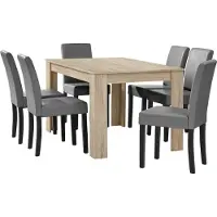En.casa [] Table de salle à manger en chêne clair avec 6 chaises gris clair en similicuir rembourré 140x90 Groupe de salle à manger