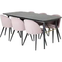 Ebuy24 Gold ensemble table, table extensible longueur cm180 / 220 noir et 6 Velvet chaises Velours côtelé rose, noir.