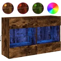 vidaXL Armoire TV murale avec lampes LED Chêne fumé 98,5x30x60,5 cm