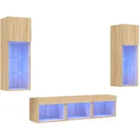 vidaXL Meuble-paroi 5 pièces avec éclairage LED Chêne Sonoma Matériau dérivé du bois