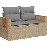 vidaXL Canapé de jardin avec coussins 2 places Beige Poly Rattan