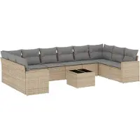 vidaXL Ensemble de salon de jardin 11 pièces avec coussins Beige Poly Rattan