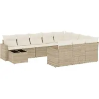 vidaXL Ensemble de salon de jardin 11 pièces avec coussins Beige Poly Rattan