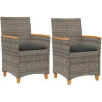 vidaXL Chaises de jardin avec coussins 2 pcs. Gris Poly Rotin Massif