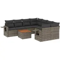 vidaXL Ensemble de salon de jardin 9 pièces avec coussins Gris Poly rotin